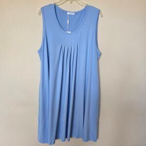 NWT Ekouaer XXXL Pullover Sleeveless Knit Lounge Dress Coverup Pleated Blue